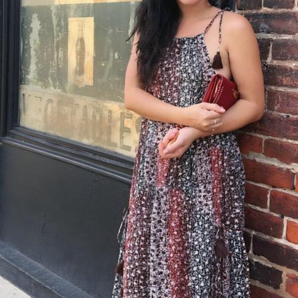 Anthropologie Shirred A-Line Tiered Dress in WIne NWT - Picture 4 of 10